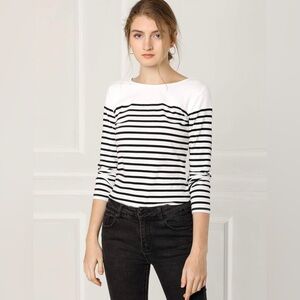 Allegra K Black & White Striped Long Sleeve Knit Top Size Medium